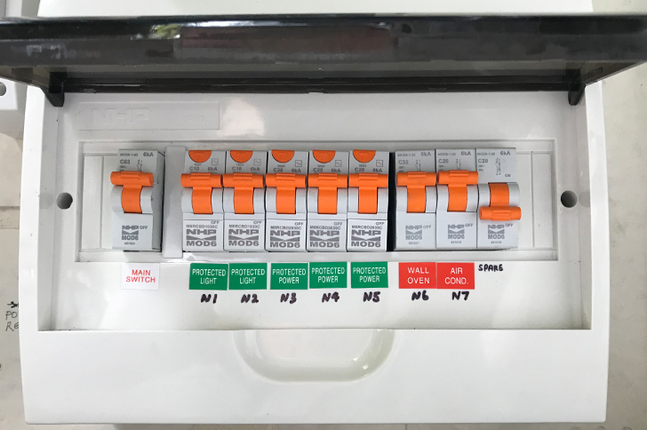 Upgraded residential switchboard with labelled circuit breakers